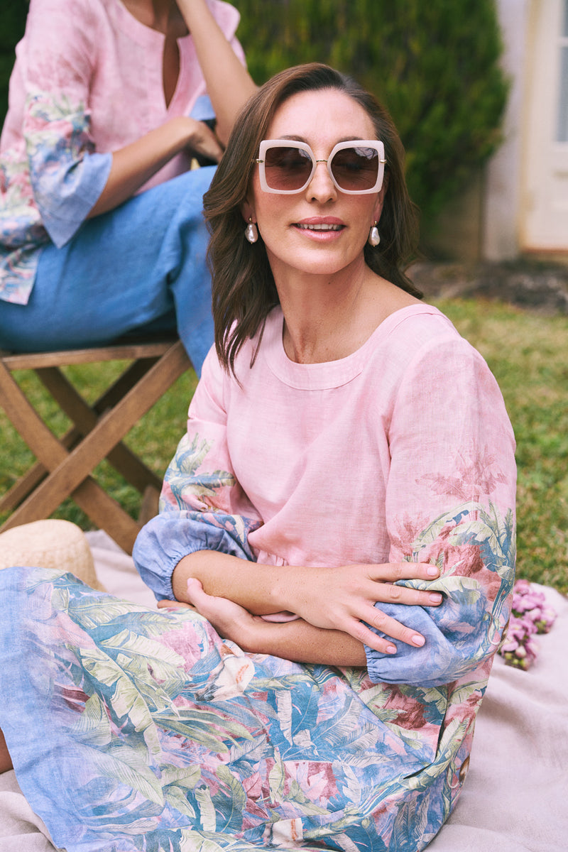 Printed Linen Dress – Sunset Palms Print