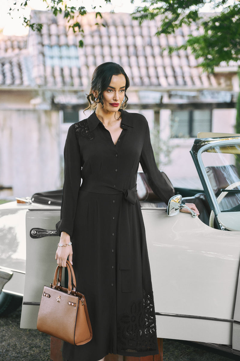 Lace Insert Dress – Black