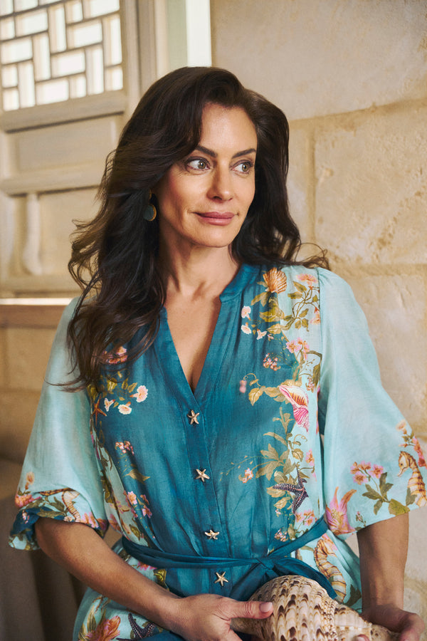 Border Printed Dress - Shell Print