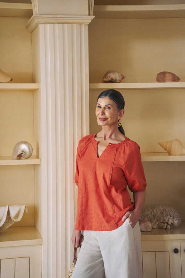 Clipped Jacquard Blouse - Burnt Orange