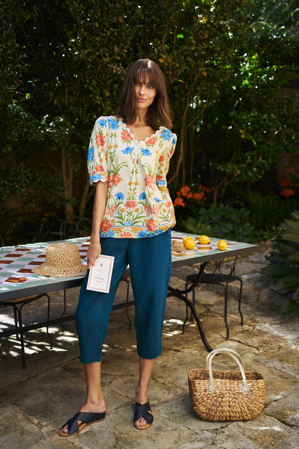 Linen Crop Pant - Midnight