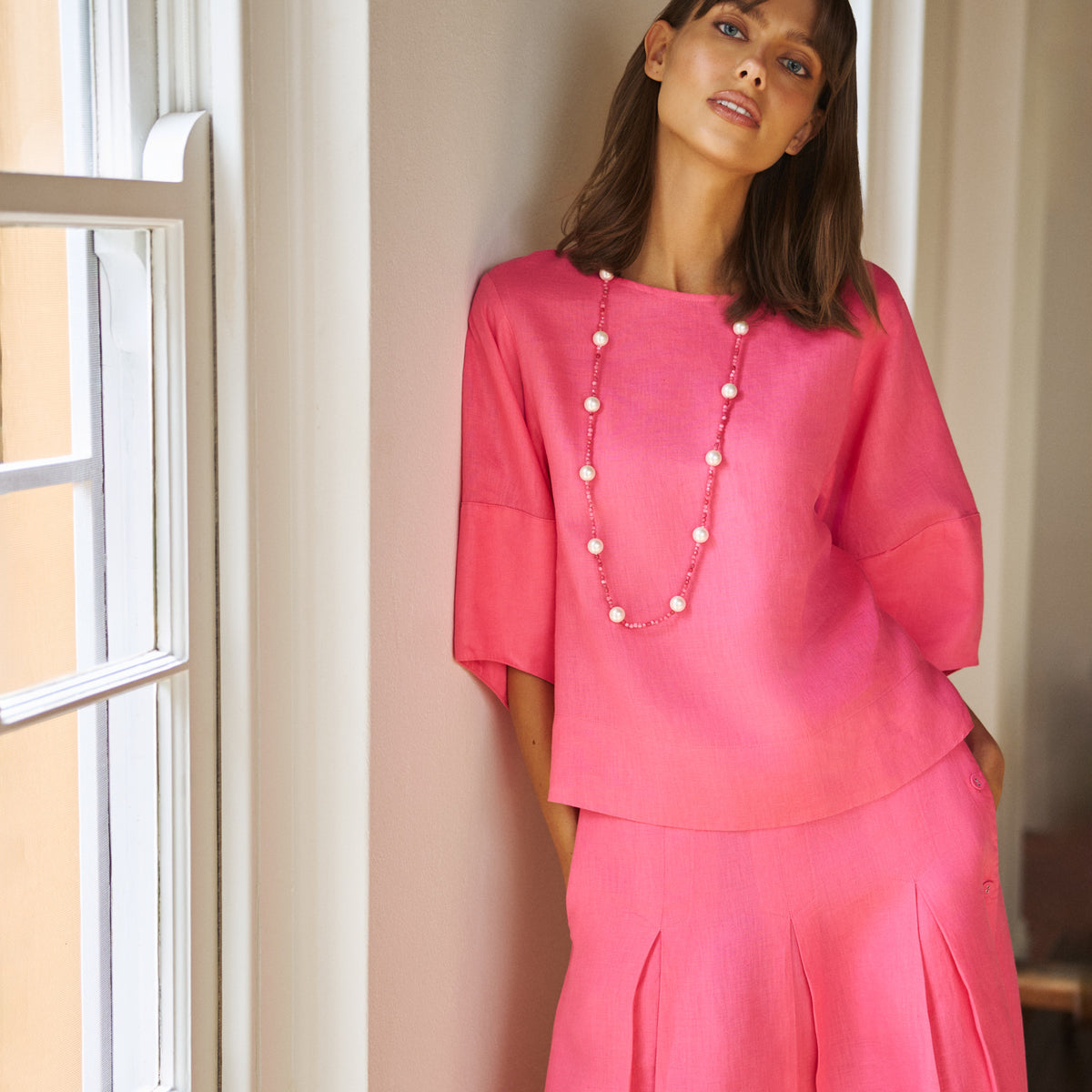 Linen Button Back Top - Sunset Pink – Blue Illusion
