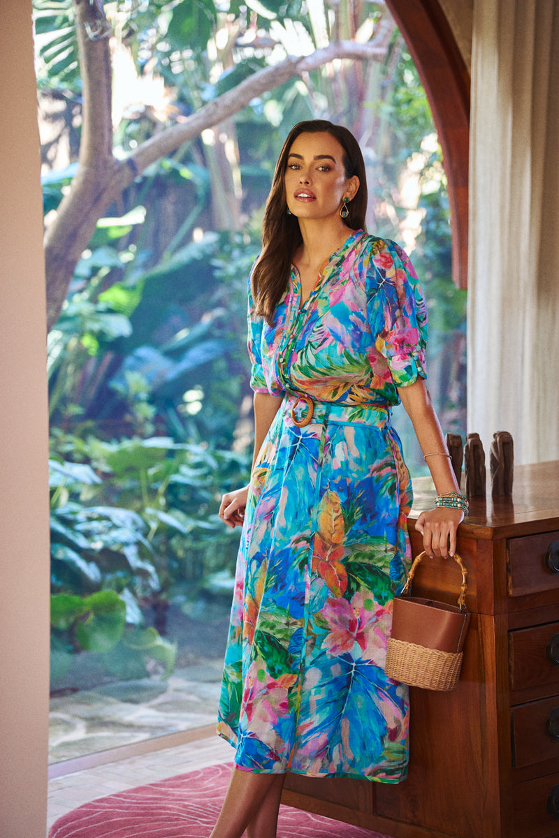 Panelled Flared Skirt - Vibrant Palm Print