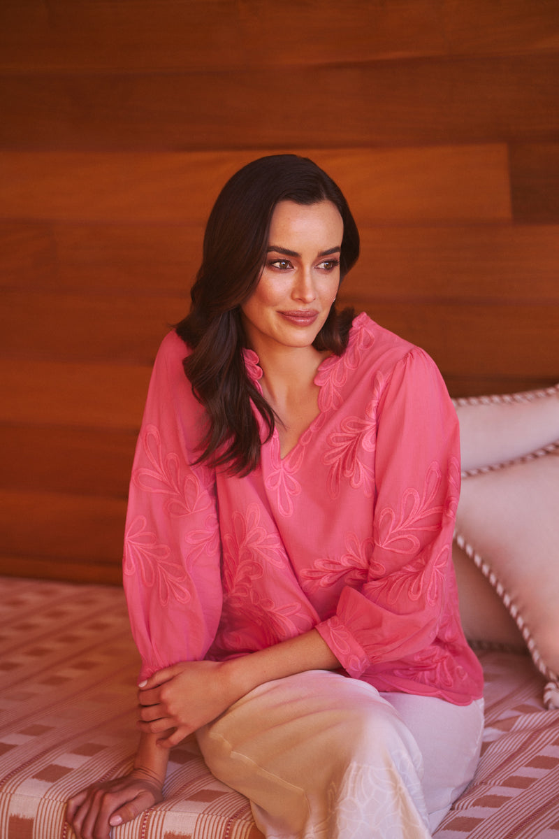 Embroidered Cotton Blouse - Camellia Rose