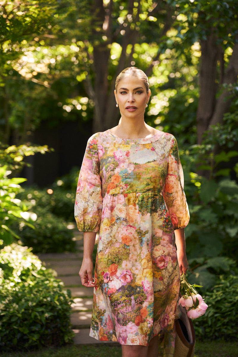 Printed Linen Dress - Monet Print