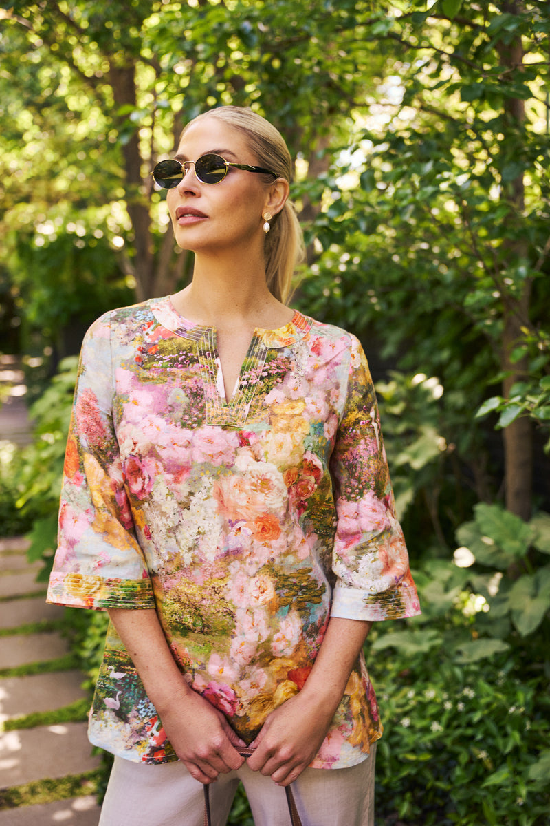 Printed Linen Tunic - Monet Print