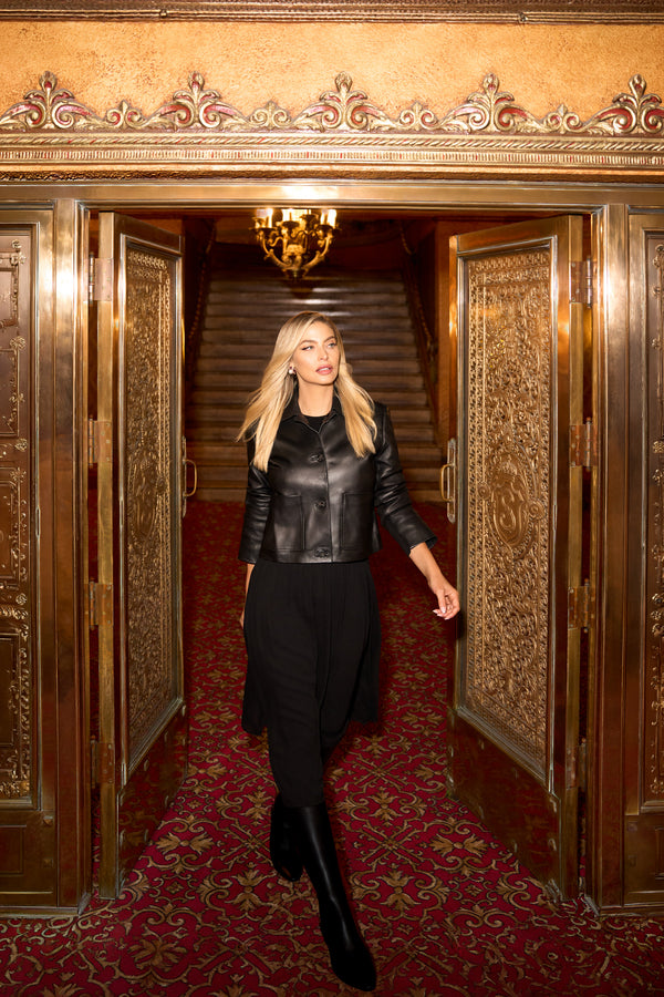 Buttoned Leather Jacket - Black