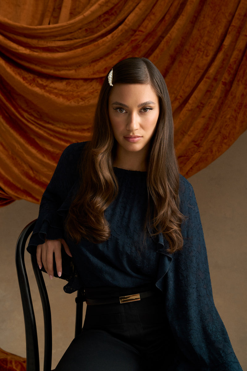 Cascading Georgette Blouse - Ink