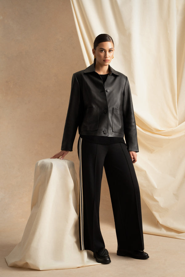 Side Stripe Wide Leg Pant - Black