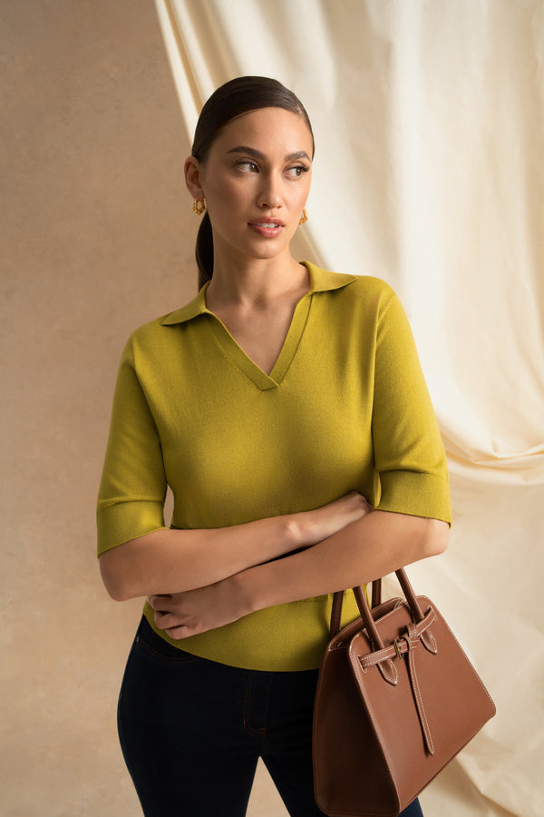 Half Sleeve Polo Knit - Chartreuse