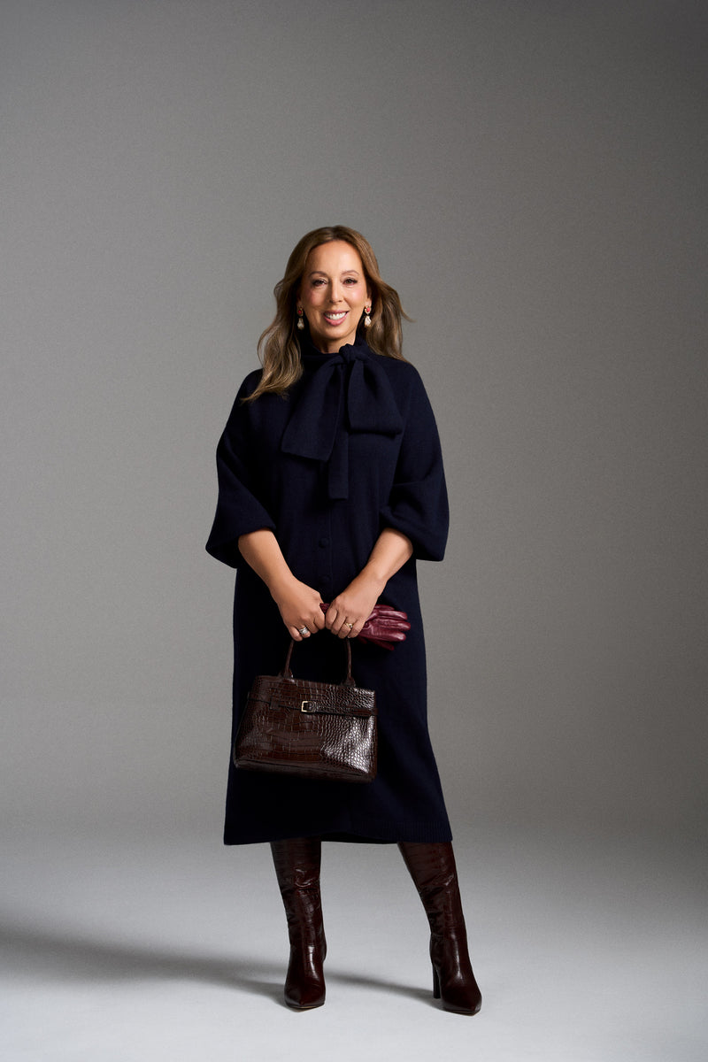 Tie Neck Cardigan Dress - Ink