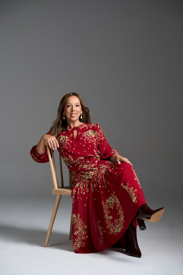 Knot Neck Midi Dress - Crimson Bloom Print