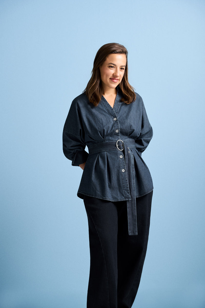 Chambray Belted Shirt - Dark Wash Denim