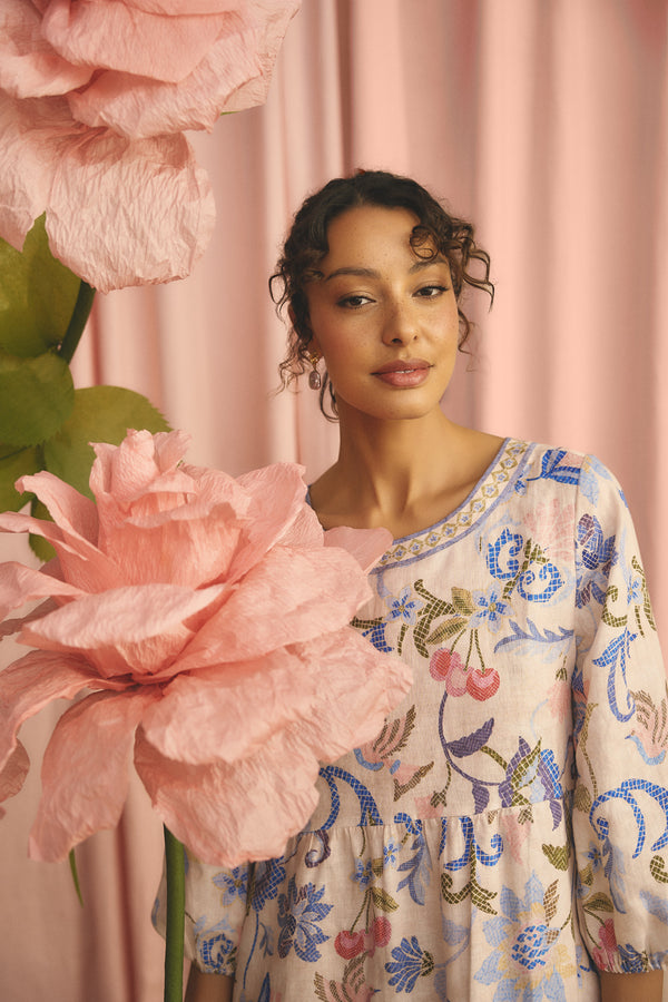 Printed Linen Dress - Mosaic Print