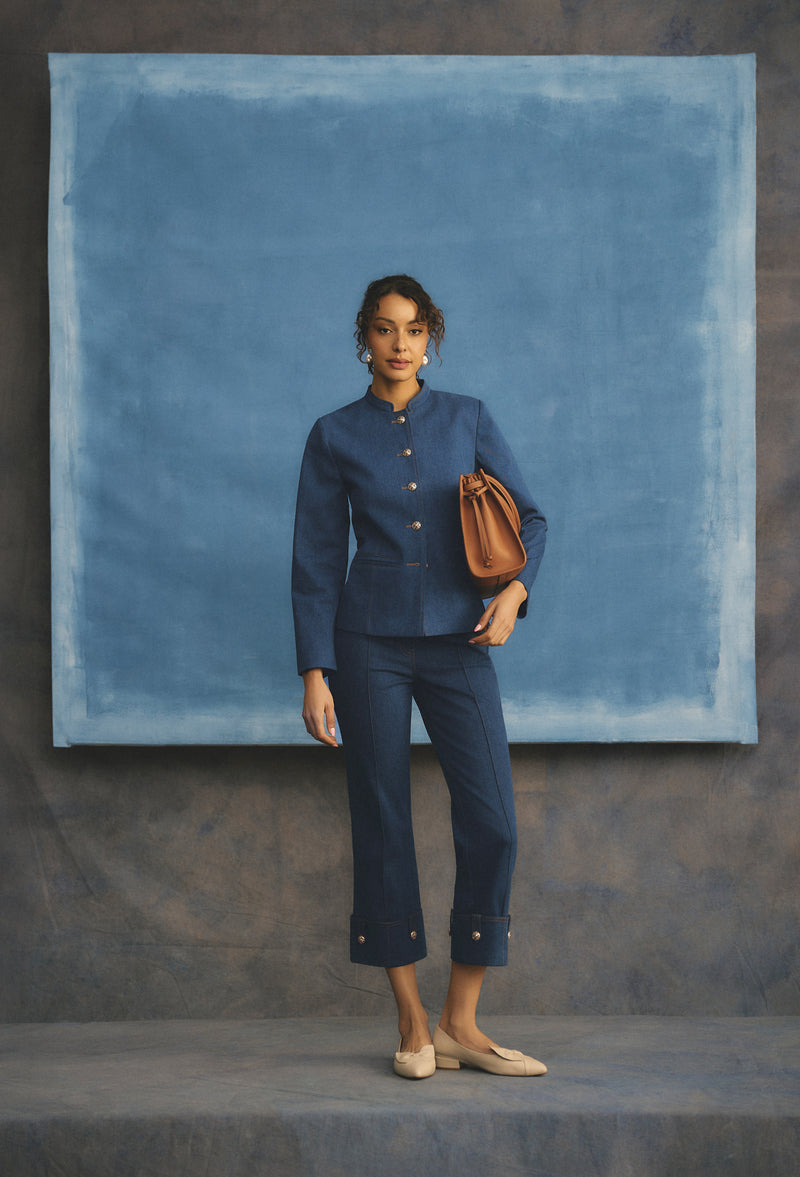 Bengajean® Button Capri - Mid Indigo Wash