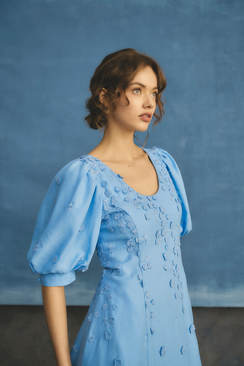 Jacquard Event Dress - Sky Blue