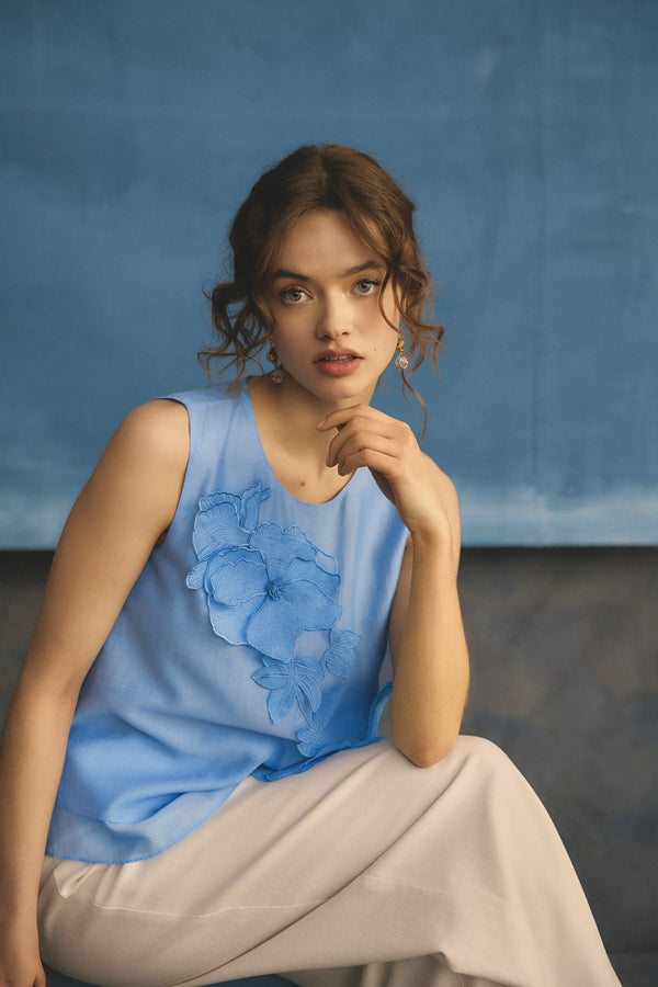 Appliqué Blouse - Sky Blue