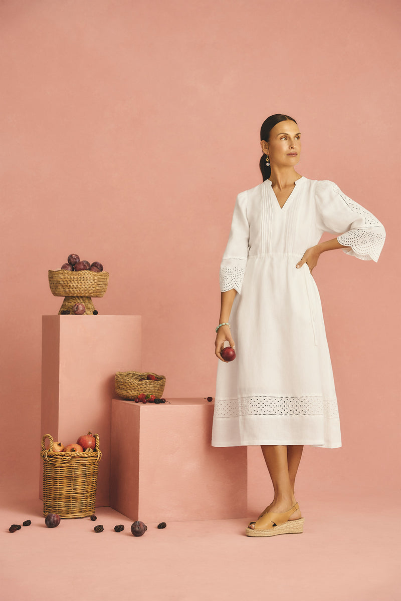 Embroidered Midi Dress - White