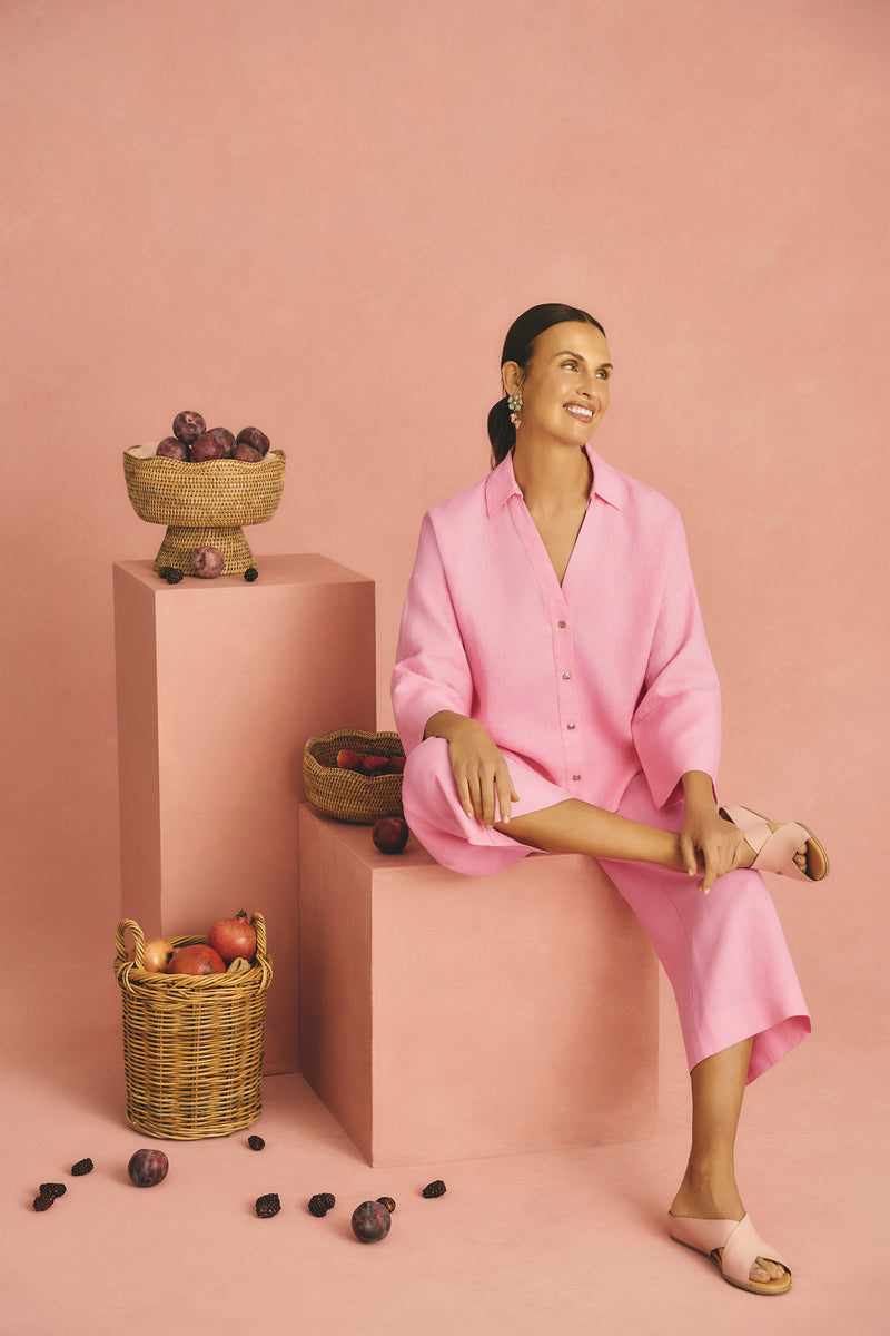 French Linen Resort Shirt - Bubblegum