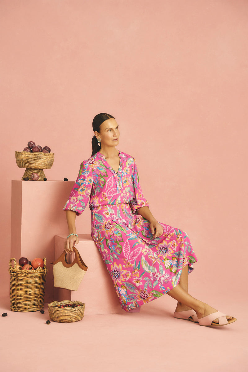 Printed Blouse - Pink Tropical Print