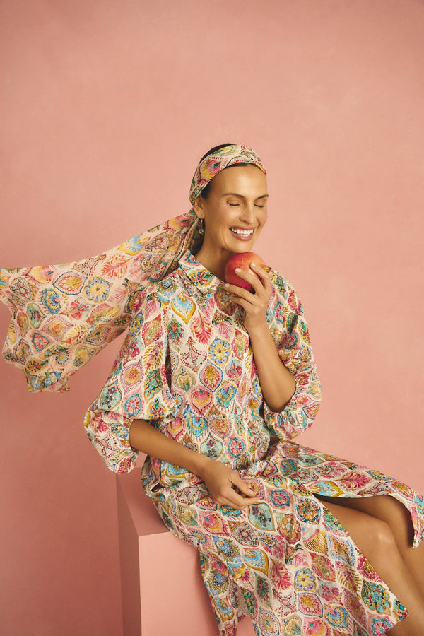 Cotton Shirt Dress - Pink Nouveau Print