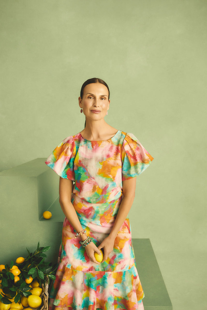 Puff Sleeve Blouse - Abstract Print