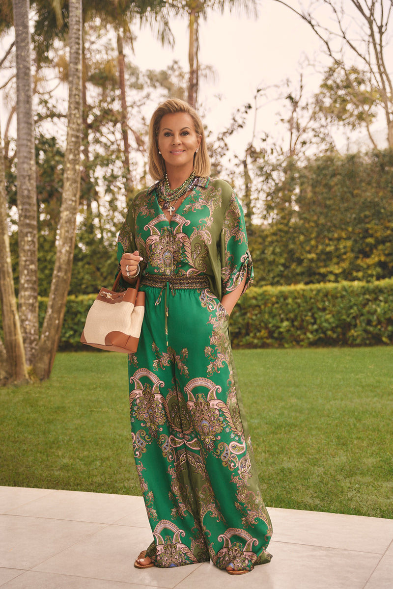 Printed Silk Pant - Jade Paisley Print