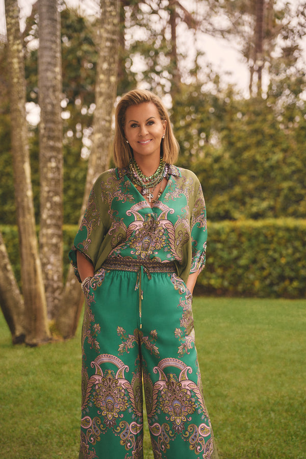 Printed Silk Shirt - Jade Paisley Print