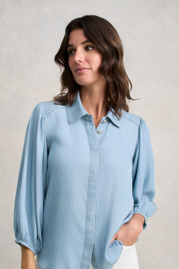 Chambray Puff Sleeve Shirt - Light Chambray