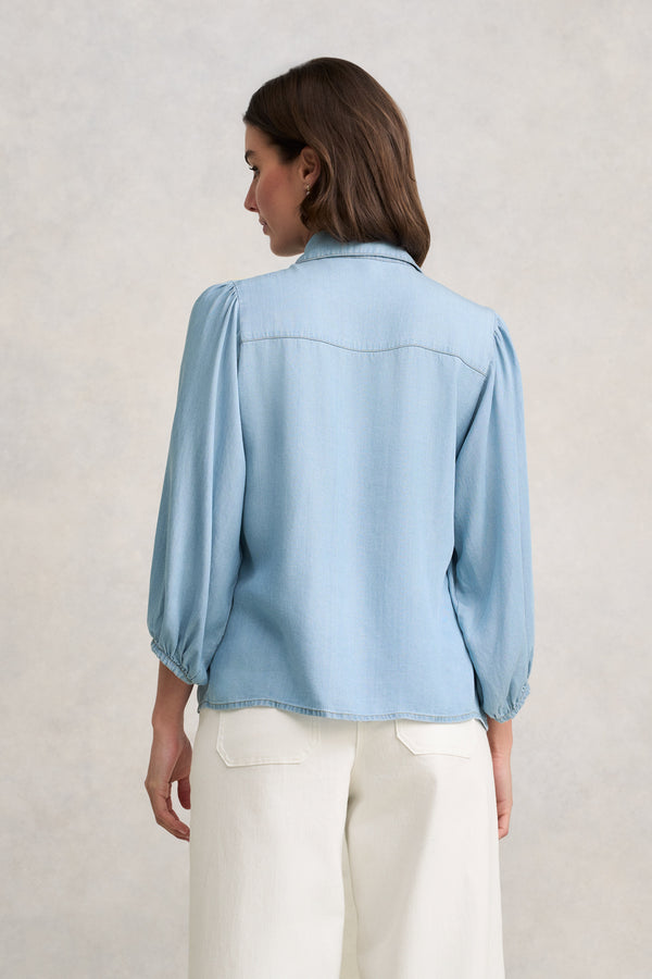 Chambray Puff Sleeve Shirt - Light Chambray