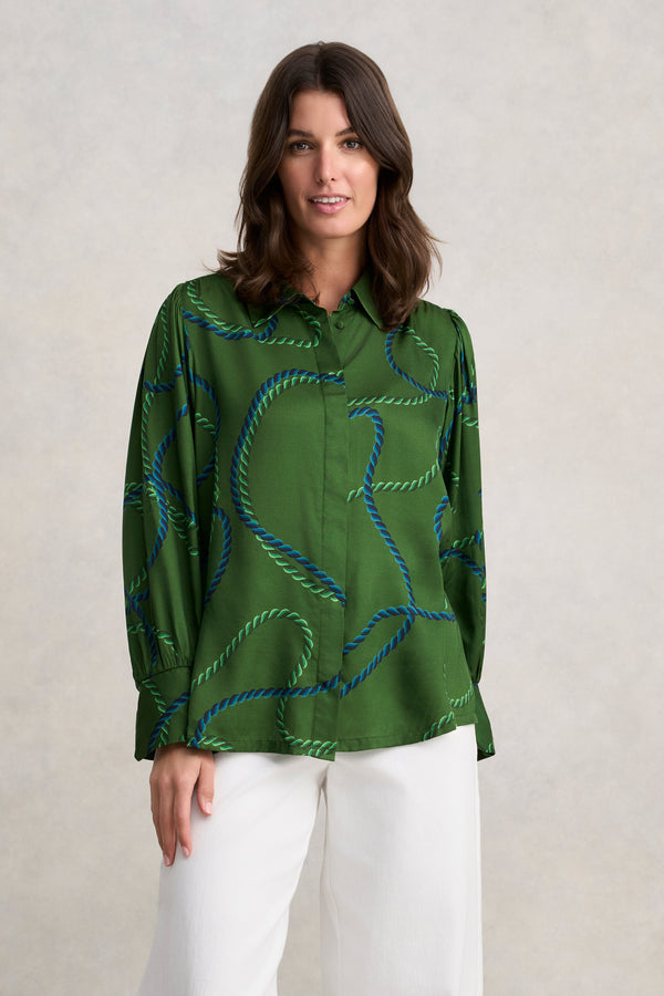 Blouson Sleeve Printed Shirt - Rope Print