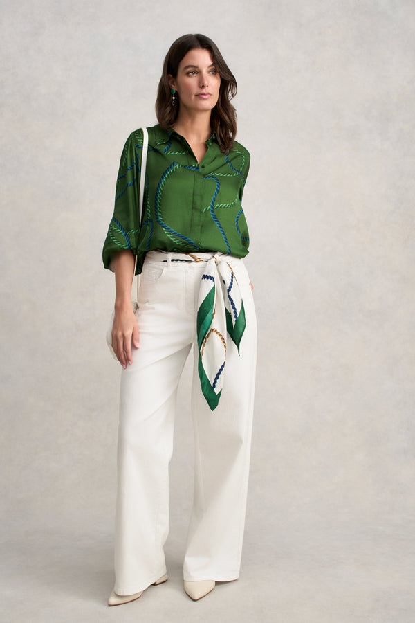 Blouson Sleeve Printed Shirt - Rope Print