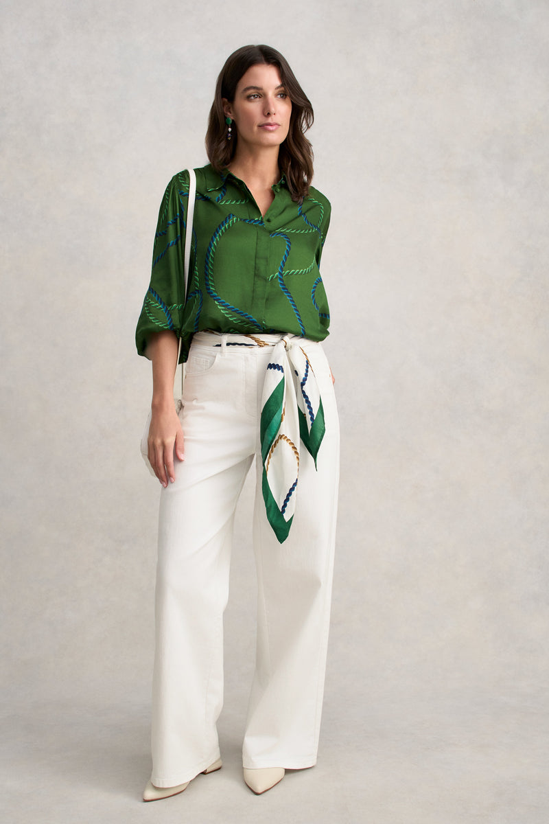 Blouson Sleeve Printed Shirt - Rope Print