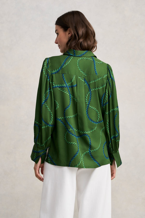 Blouson Sleeve Printed Shirt - Rope Print