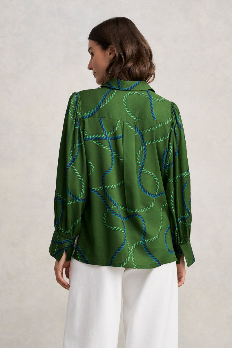 Blouson Sleeve Printed Shirt - Rope Print