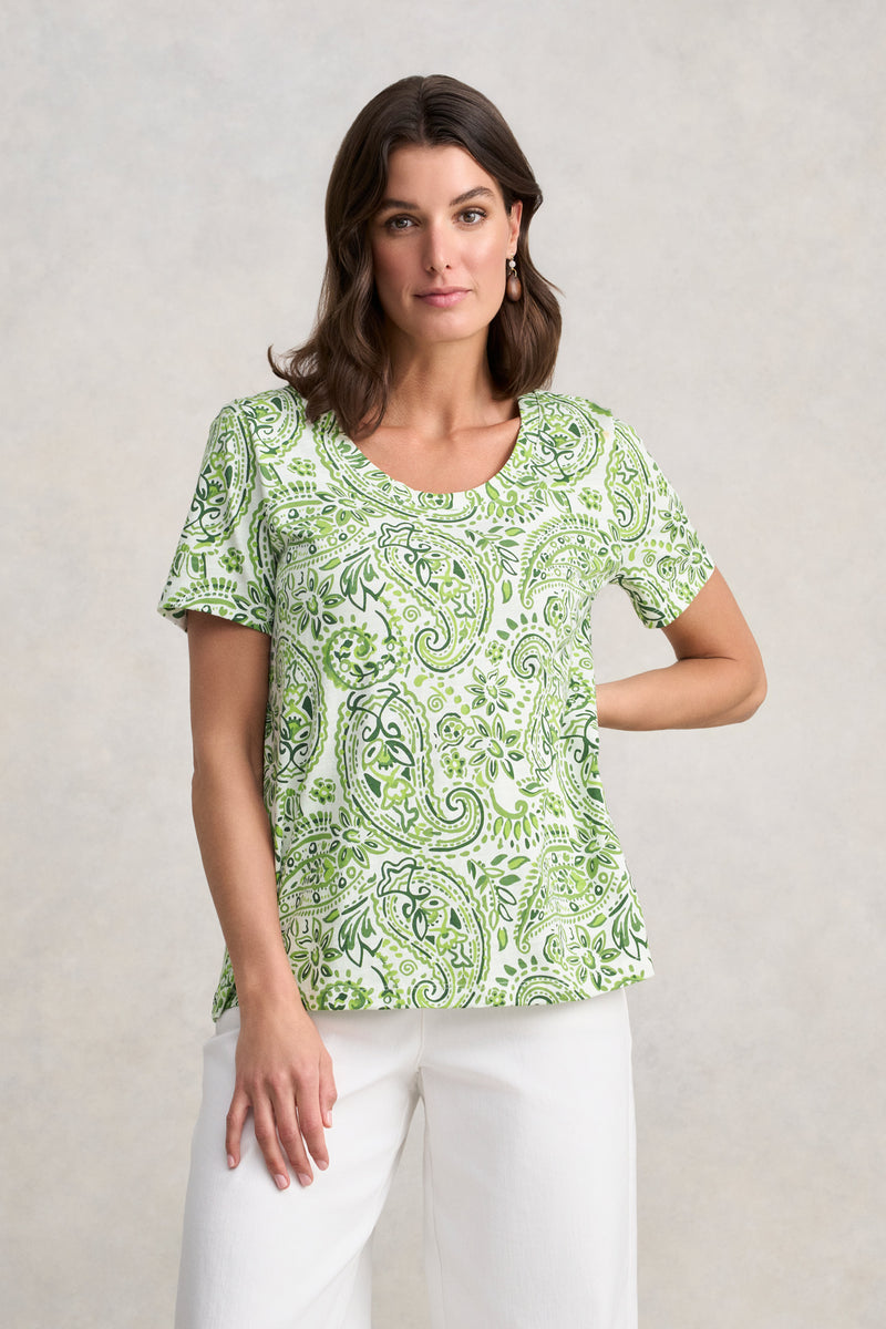 Organic Cotton Slub T-Shirt - Green Paisley Print
