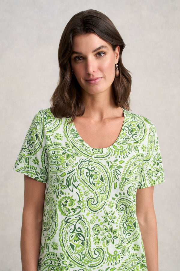 Organic Cotton Slub T-Shirt - Green Paisley Print