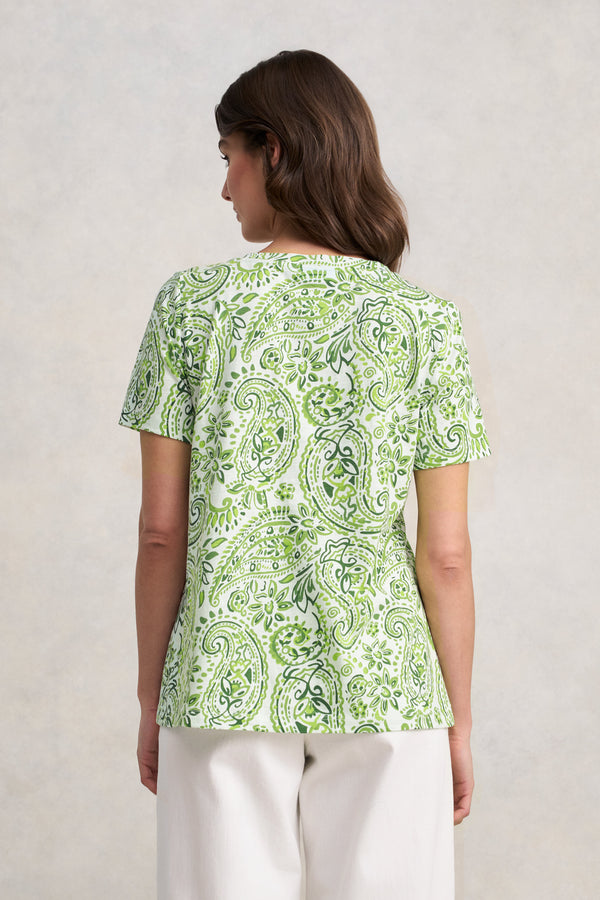 Organic Cotton Slub T-Shirt - Green Paisley Print