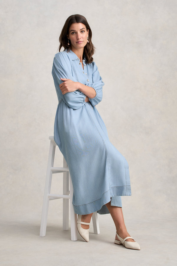 Chambray Puff Sleeve Dress - Light Chambray