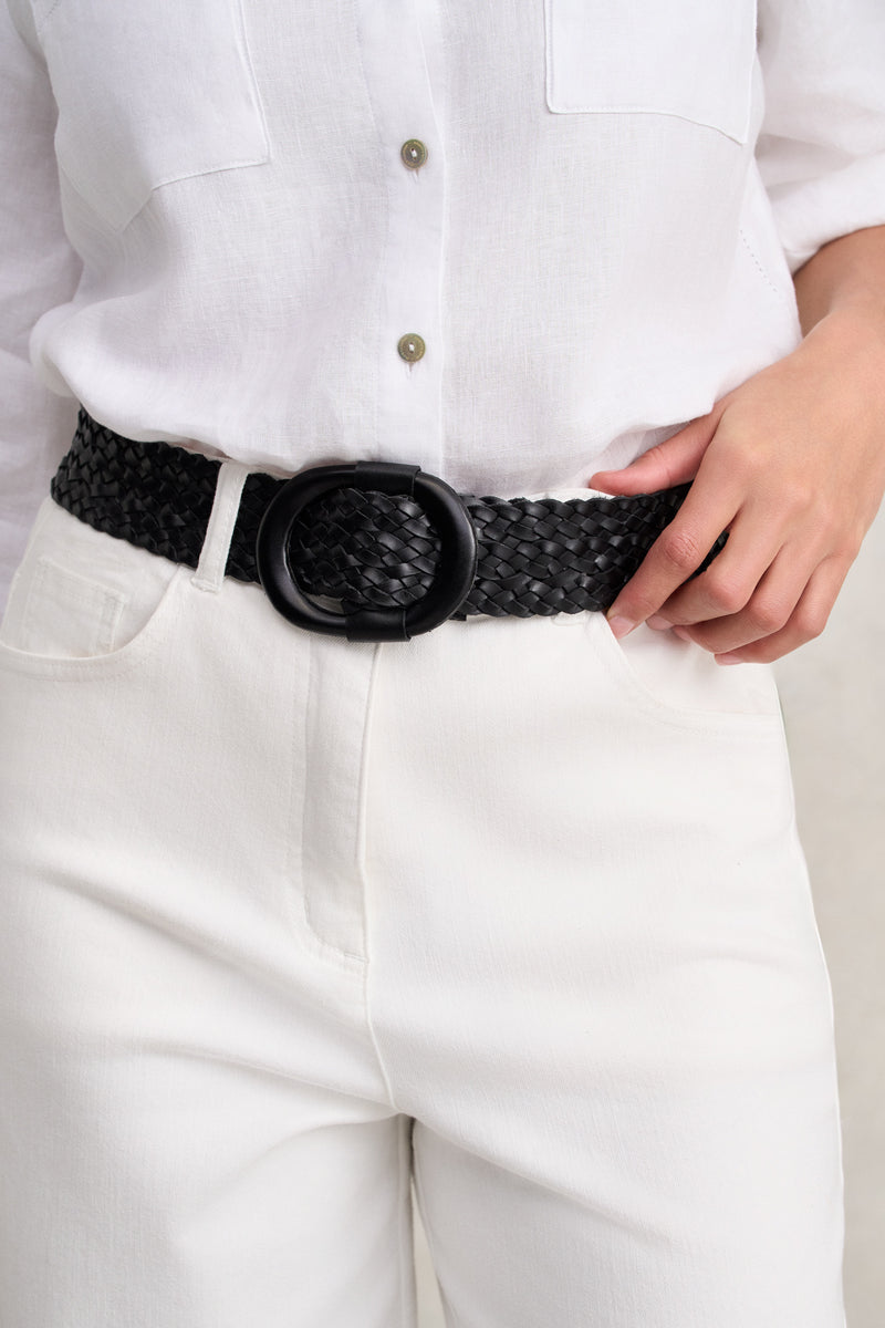 Woven Leather Belt - Black