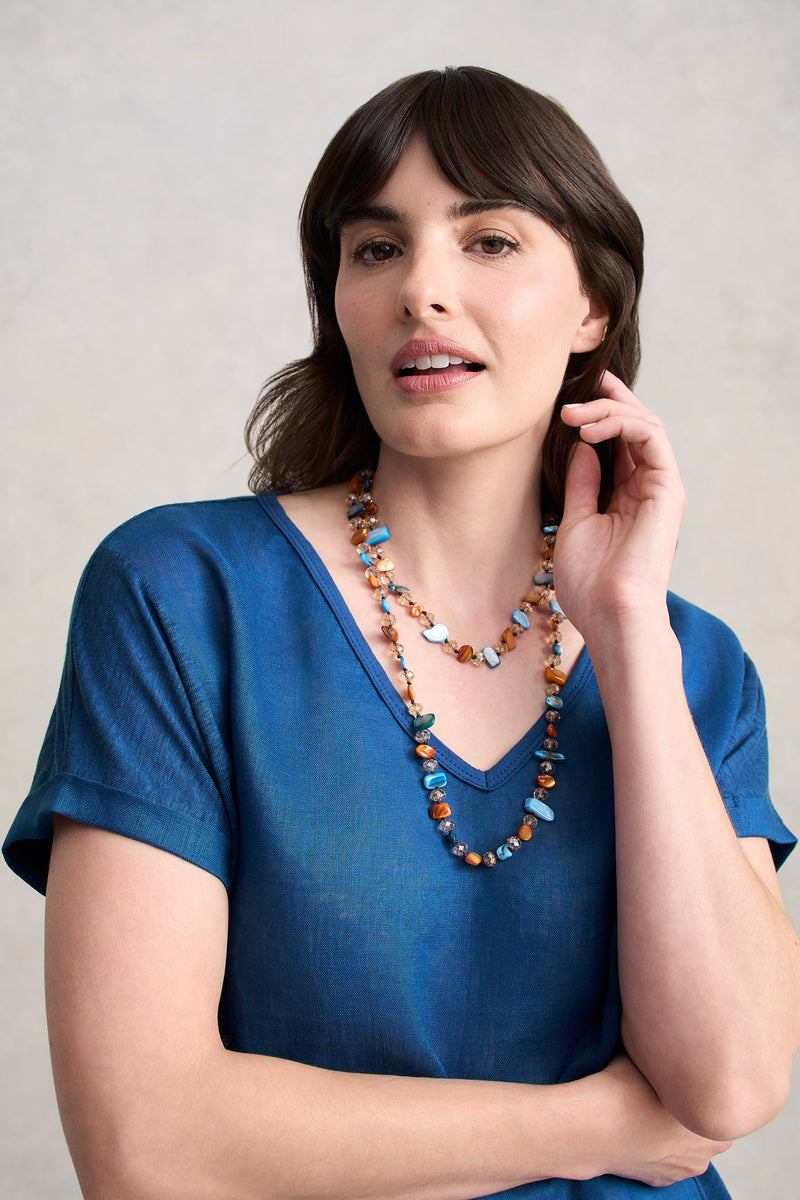 Long Shell Bead Necklace - Multicolour