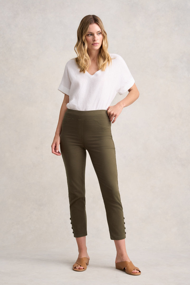 BENGAJEAN ANKLE LENGTH BUTTON DETAIL - DUSTY OLIVE