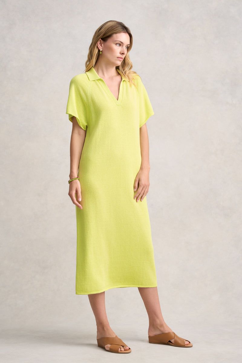 LINEN COTTON KNIT DRESS - BRIGHT LIME