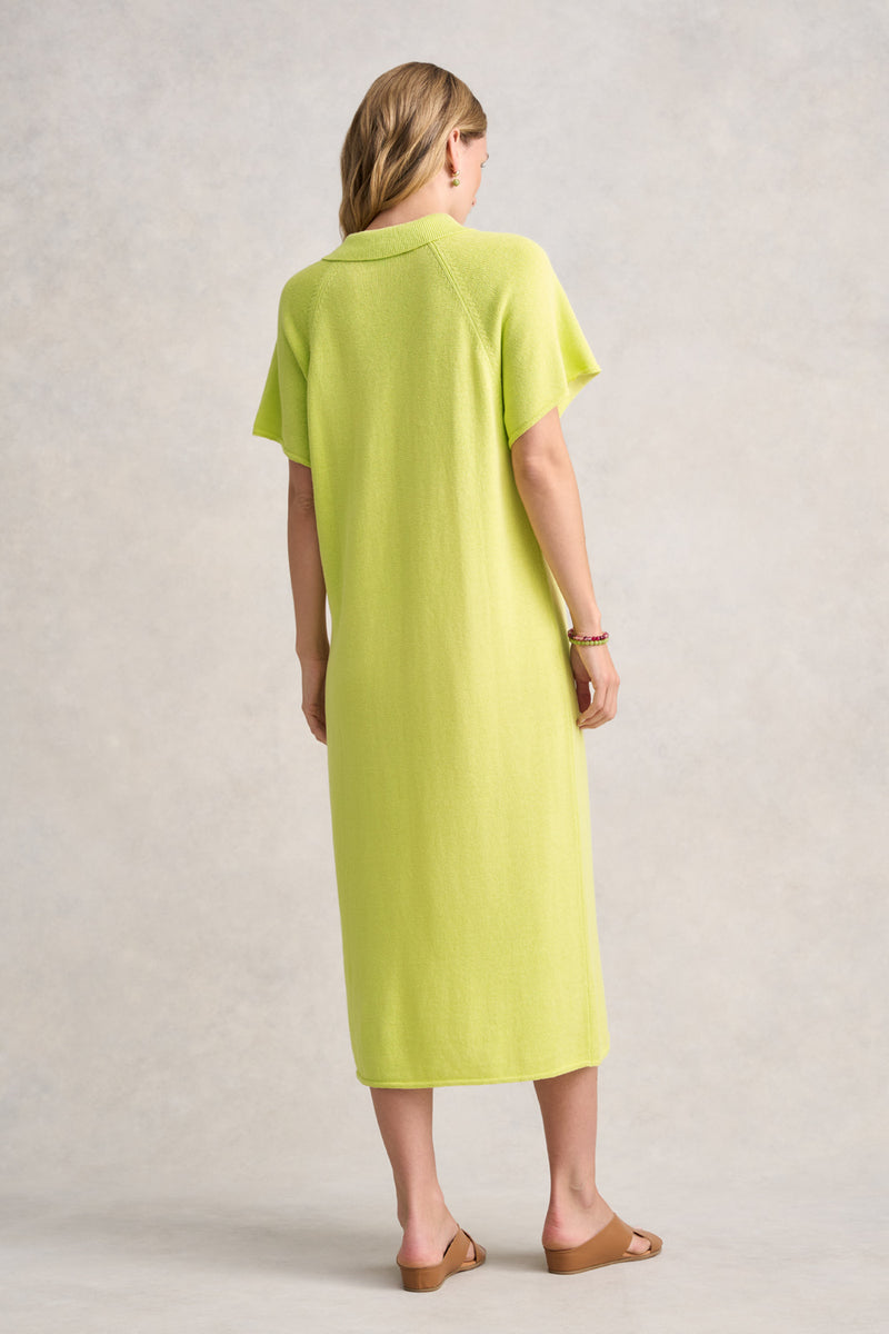LINEN COTTON KNIT DRESS - BRIGHT LIME