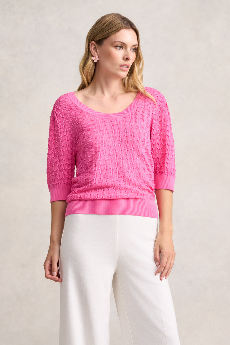 SHORT SLEEVE TEXTURE KNIT - VIVID PINK