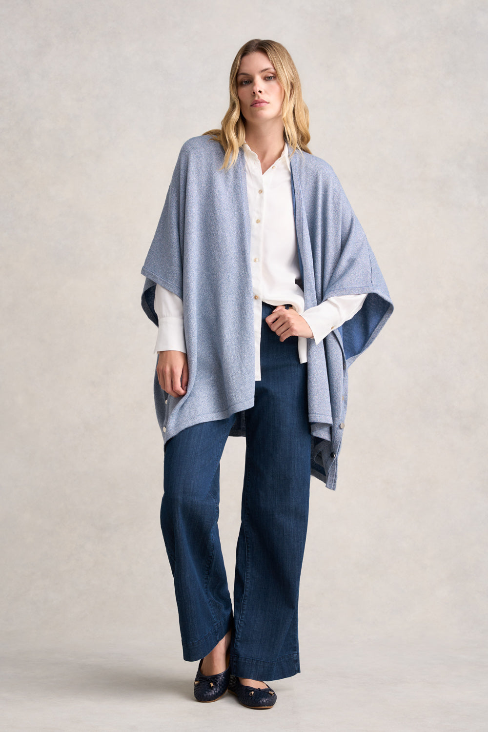 Silver Blue Merino Poncho Blue Multi – Blue Illusion