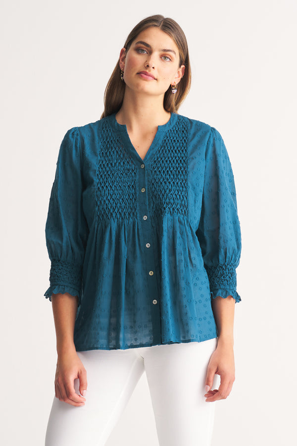 Blue Illusion Knit Cardigan Womens Size XS Blue 3/4 Sleeve Frilled V Neck  Light