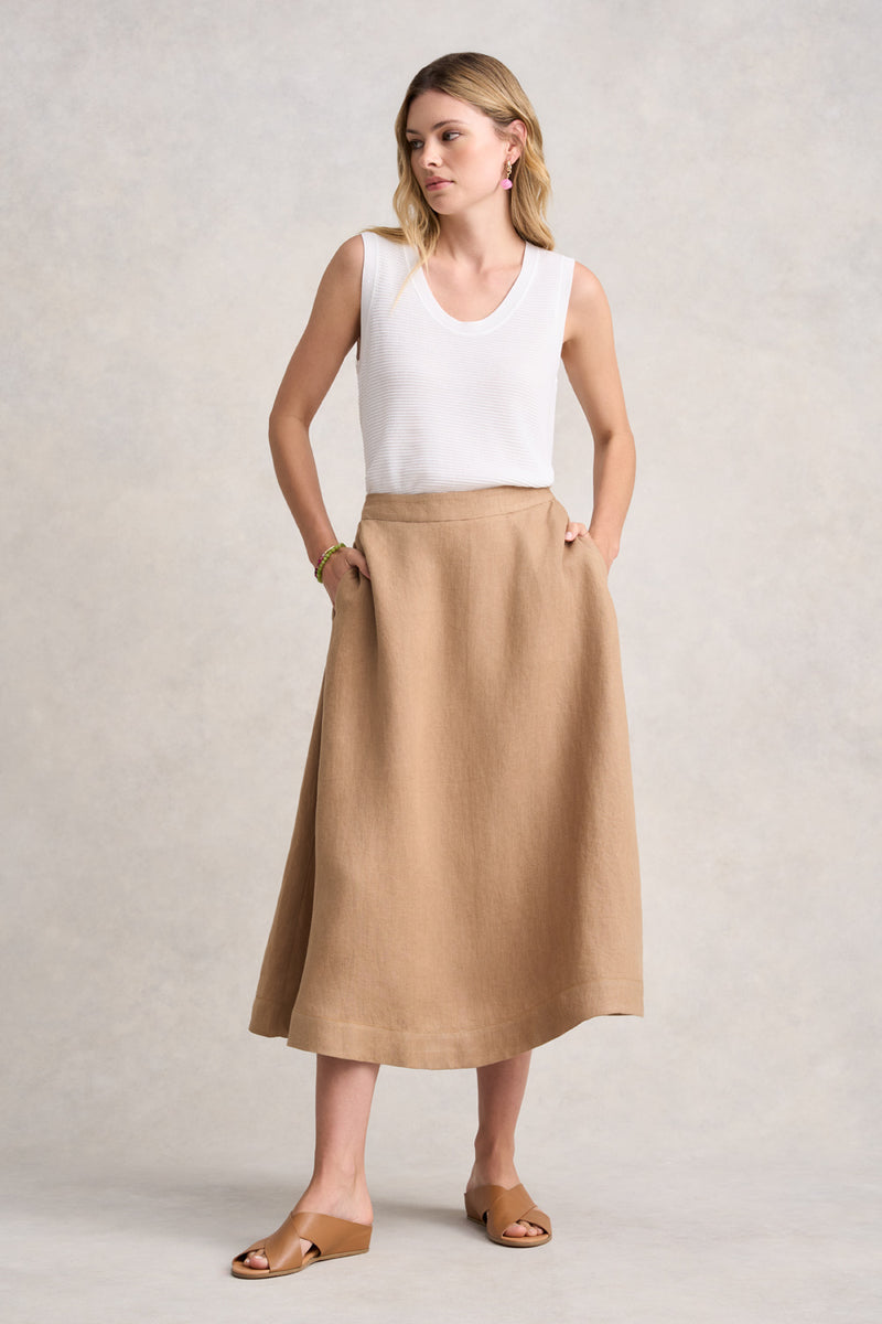 TWILL LINEN MIDI SKIRT - CAMEL TWILL