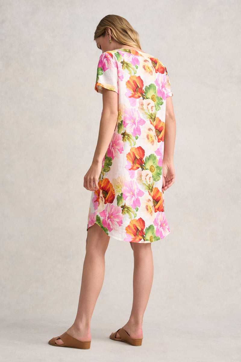 V-NECK LINEN DRESS - MULTI FLORAL