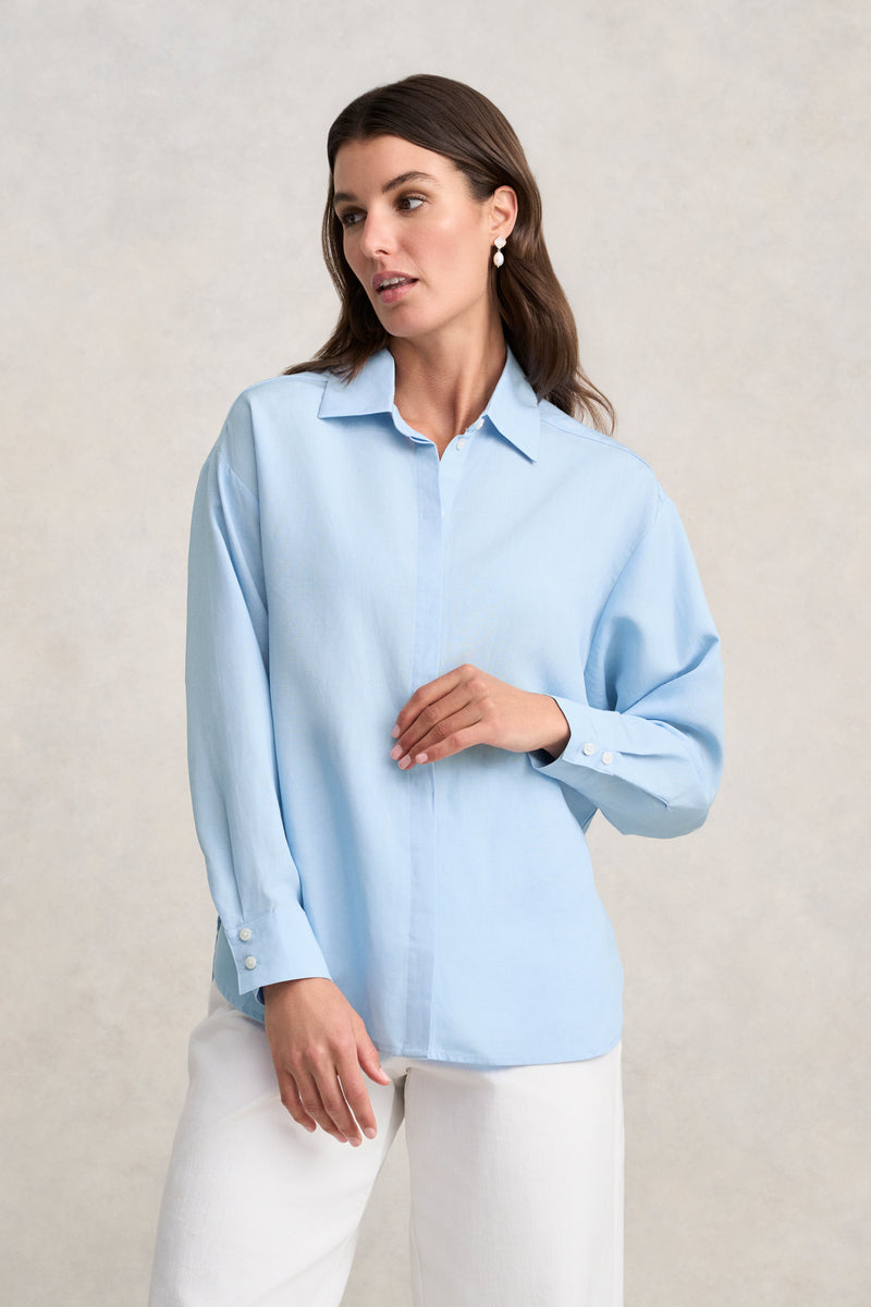 Split Back Relaxed Fit Shirt - Airey Blue